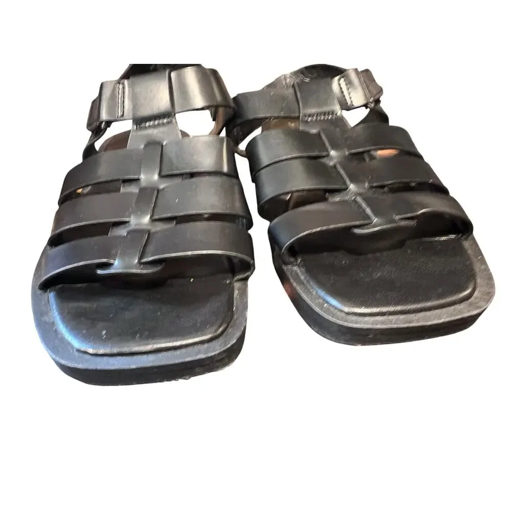 Women's Minimalist Euro style Faux Leather Caged Fisherman Sandals Size 8
